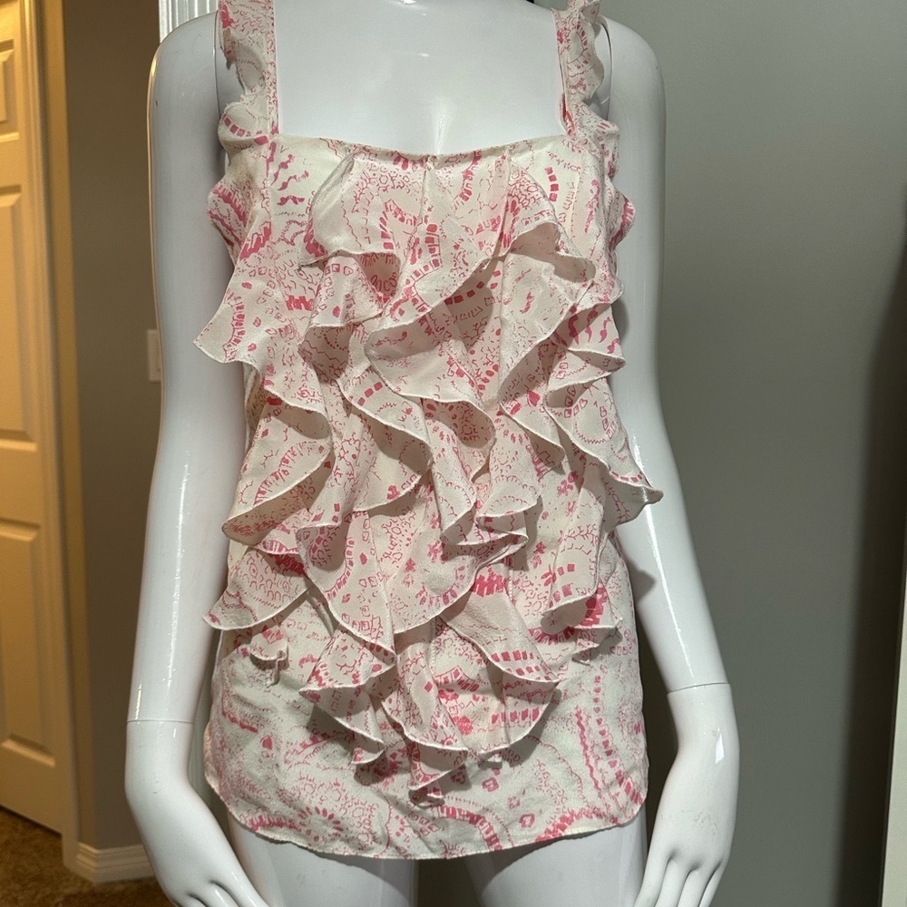 Banana Republic Pink Patterned Ruffle Tank Small - Picture 5 of 7